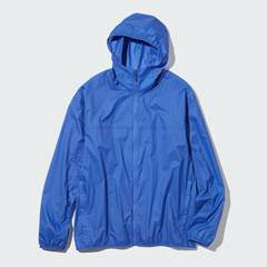 A blue raincoat with a hood Description automatically generated with low confidence