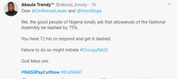 #NASSPayCutNow trends as Nigerians demand a slash in lawmakers salaries