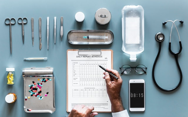 Aerial view of doctor's supplies