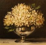 Cream Hydrangeas in Silver,  Oil on 6"x6" Linen Panel - Posted on Tuesday, March 10, 2015 by Carolina Elizabeth