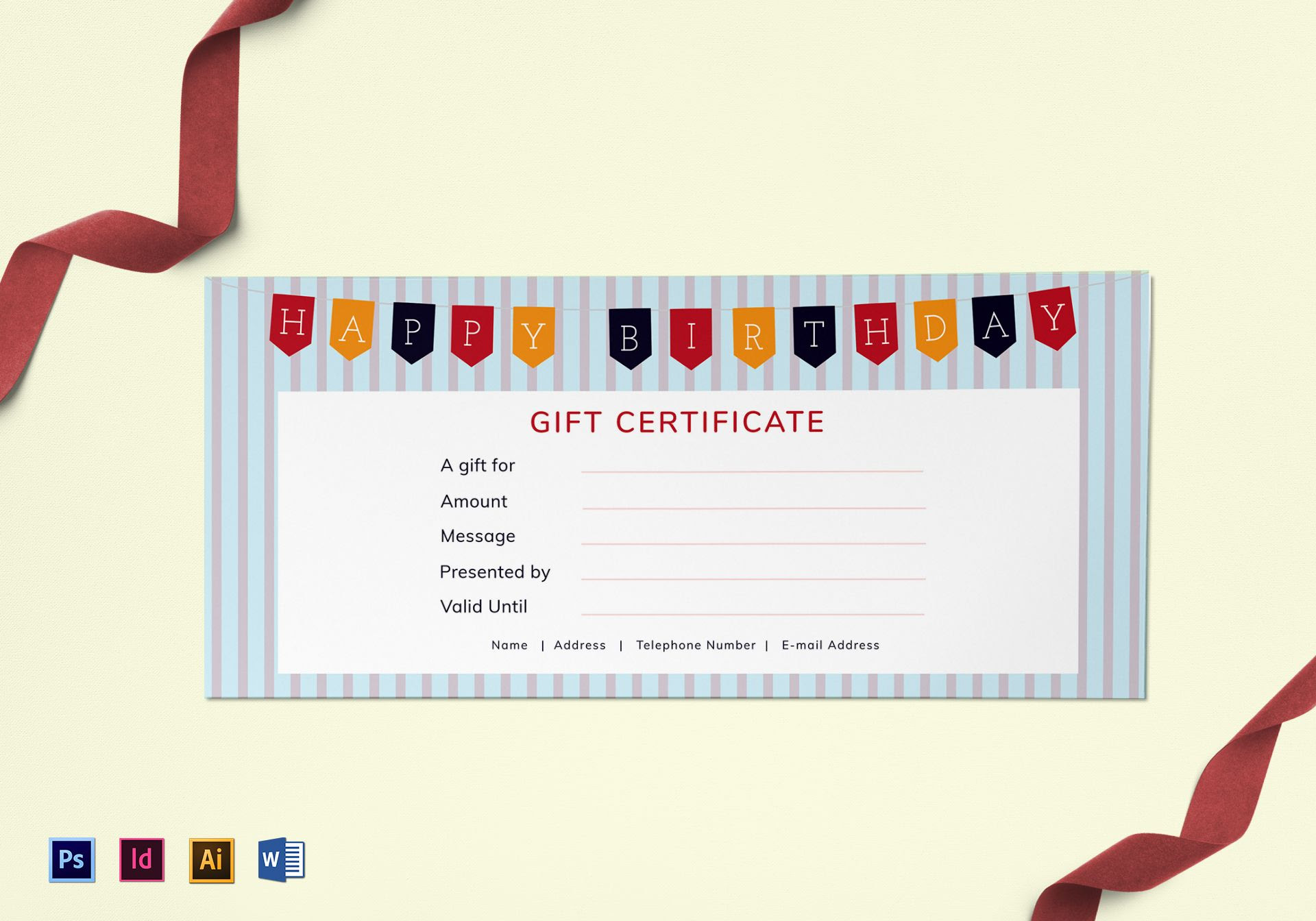 Happy Birthday Gift Certificate Design Template in PSD, Word