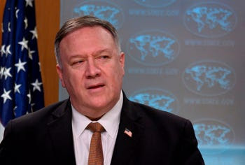 File photo: U.S. Secretary of State Mike Pompeo speaks during a press conference at the State Department in Washington, DC, March 25, 2020.