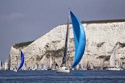 J/109 sailing off The Needles, Cowes, England