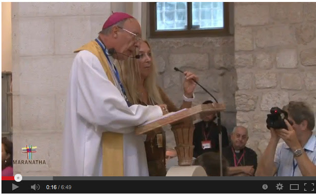 Archbishop Leonard  with Maranatha Pilgrims Prayed with Vassula and the TLIG Group In Bethlehem