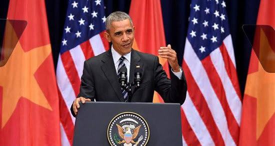 Tổng thống Obama phát biểu tại Trung tâm Hội nghị Quốc gia Mỹ Đình ngày 24/5/2016. Nguồn: internet