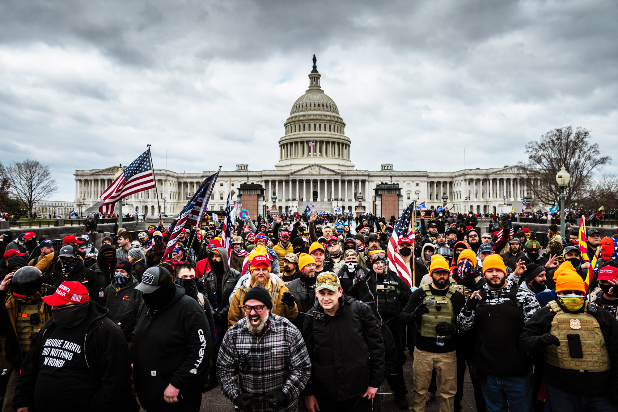 Trump supporters gather in front of the Capitol