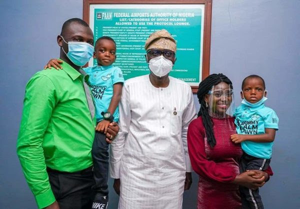 Lagos State governor, Sanwo-Olu meets the boy in the "mummy calm down" video (photos)