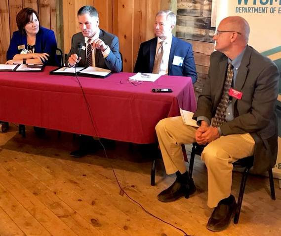 State Treasurer Mark Gordon speaks during a panel on Financial Literacy moderated by Bob Beck of Wyoming Public Radio.