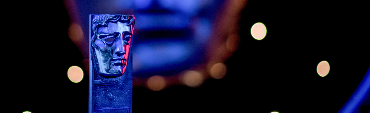 BAFTA Scotland Award with a blue toned light reflecting off it.