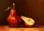 Red Pear with Pear Half,  Oil on 5"x7" Linen Panel - Posted on Thursday, March 19, 2015 by Carolina Elizabeth