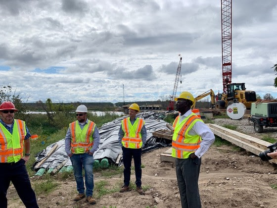 Director Ajegba at the M-55 bridge project near Manistee