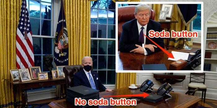 Biden appears to remove Trump's Diet Coke button in the Oval Office - Business Insider