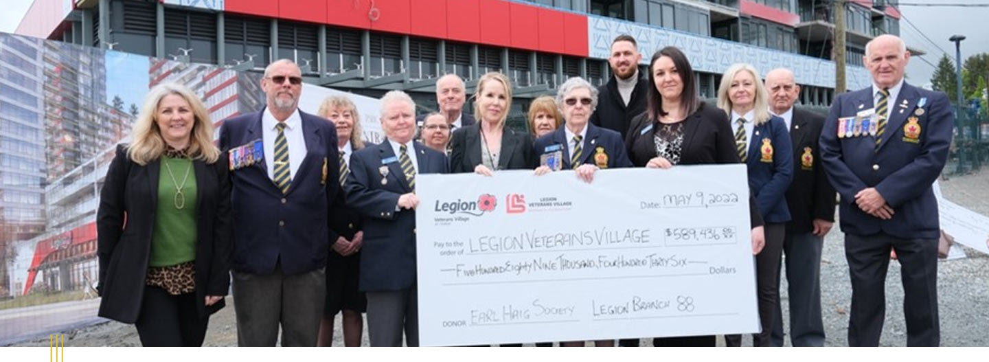Photo:
Representatives from the Maple Ridge
Legion Branch 88 and the Earl Haig Society
presenting a total of $600,000 for the
Legion Veterans Village Centre for
Clinical Excellence, which is slated to be
finished construction in late 2022.