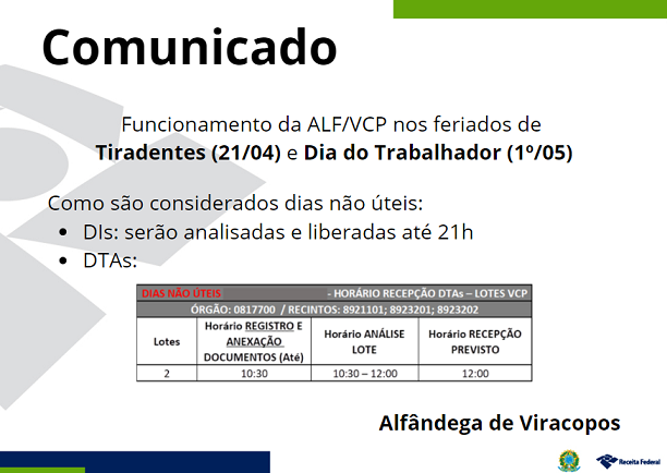 COMUNICADO ALF VCP - Feriado de Tiradentes e do D