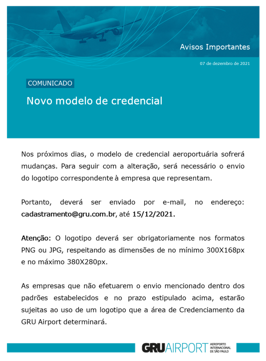 comunicado GRU AIRPORT - Novo Modelo de Credencial