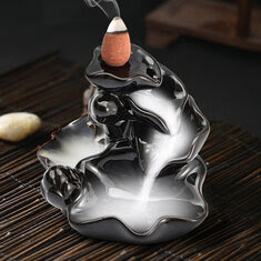 Ceramic Backflow Incense Cone Burner Holder Lotus Stream Decor