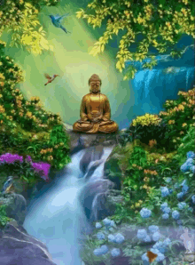🥇 Wall mural or wallpaper zen image buddha and lotus flowers in pond 🥇