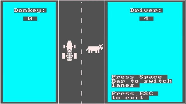 DONKEY.BAS trò chơi ngốc nghếch tránh các con bò khi lái xe.