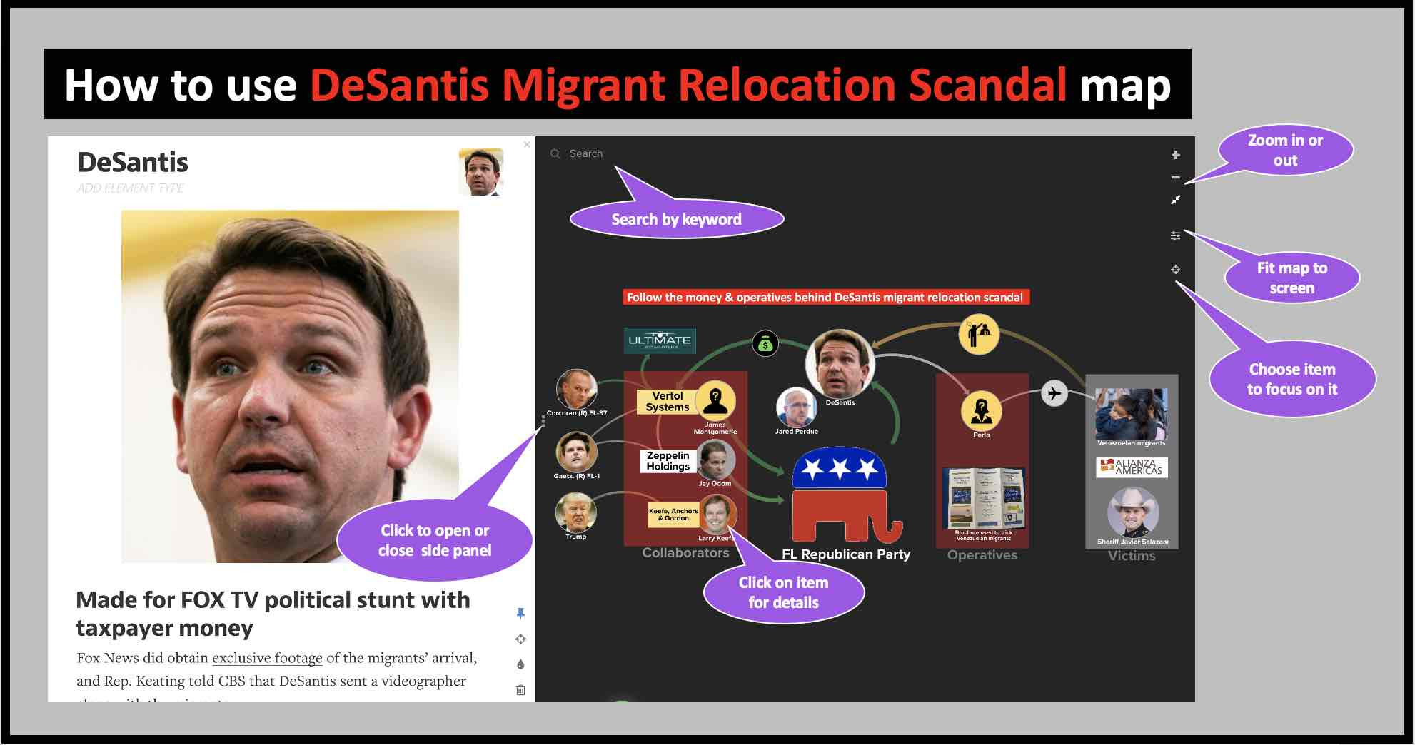How to use the map to follow the money and operatives behind DeSantis' MIGRANT RELOCATION SCANDAL