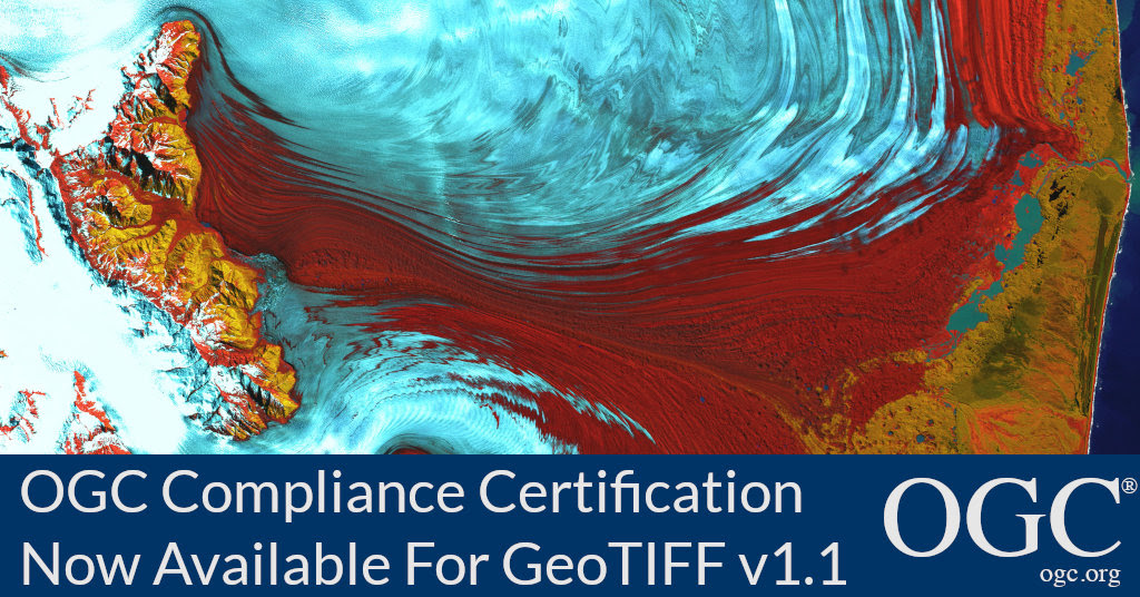 Banner announcing new OGC compliance availability for GeoTIFF v1.1