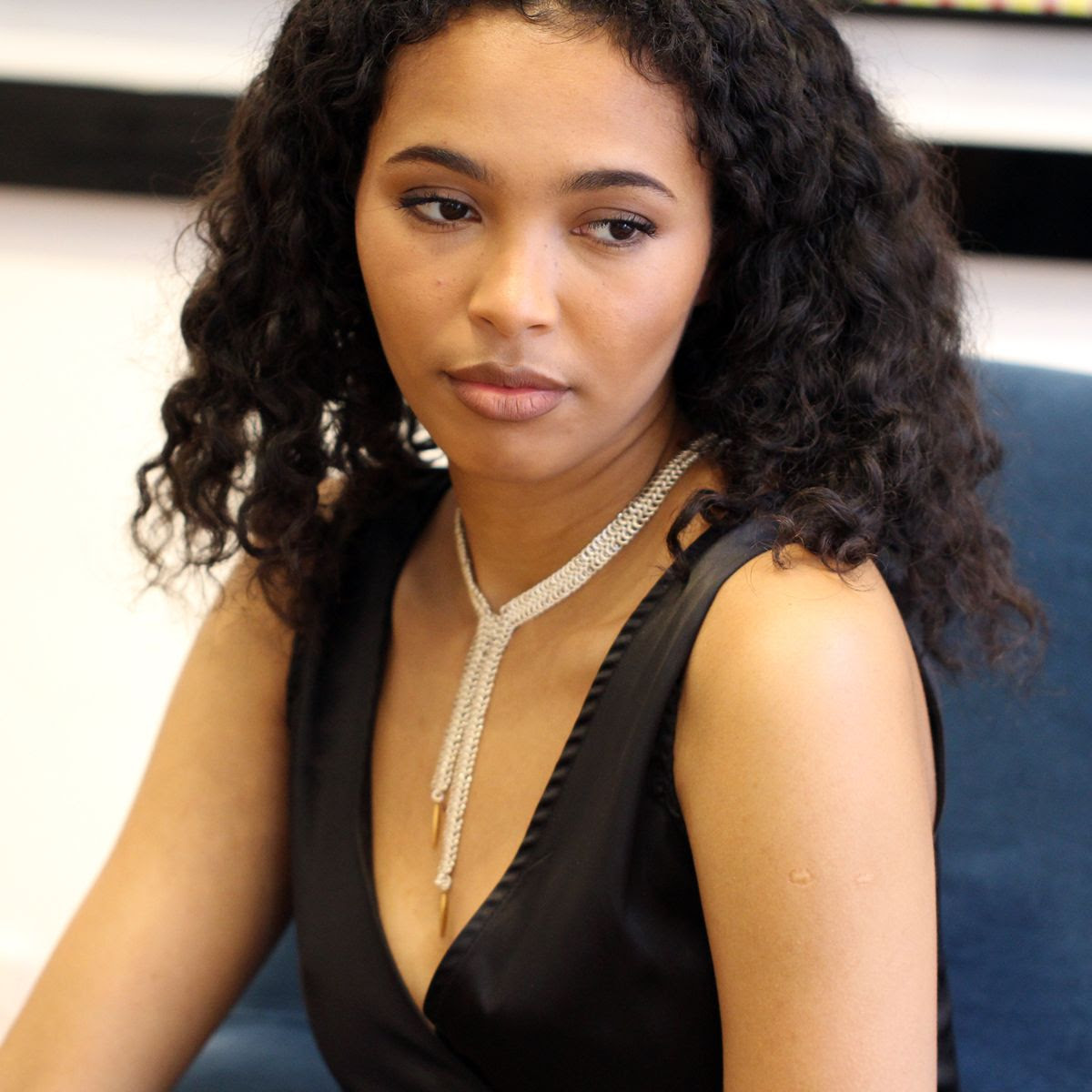Model wears River chainmail neckpiece by NAIIAD at designyard contemporary jewellery dublin ireland 