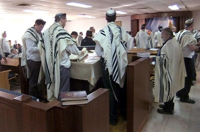 Morning prayer at an Israeli
synagogue