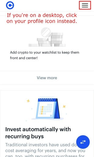 Coinbase menu