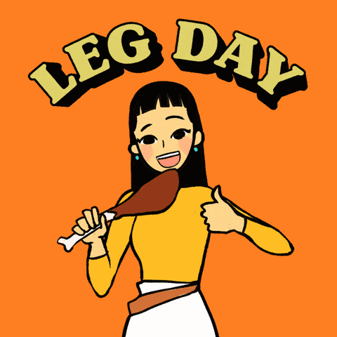 GIF of someone eating a turkey leg with the words that say "leg day"