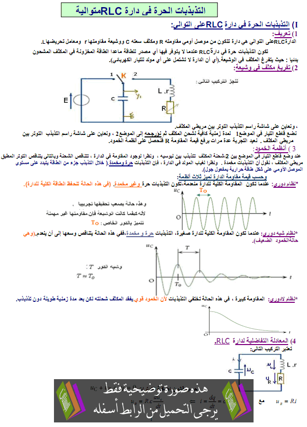 درس الفيزياء: التذبذبات الحرة في دارة RLC متوالية – الثانية باكالوريا علوم وتكنولوجات Atadabdobat