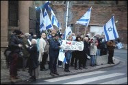Czechs waving the Israeli flag at a rally welcoming Prime Minister Netanyahu in Prague, the Czech Republic, December 05, 2012.