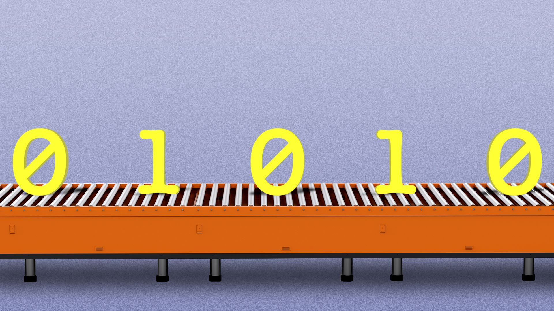 Illustration of binary code on a conveyor belt