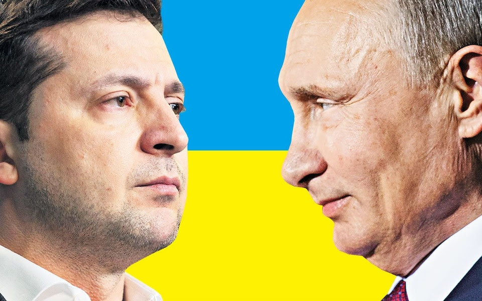Ukraine's President Volodymyr Zelensky and Russian President Vladimir Putin