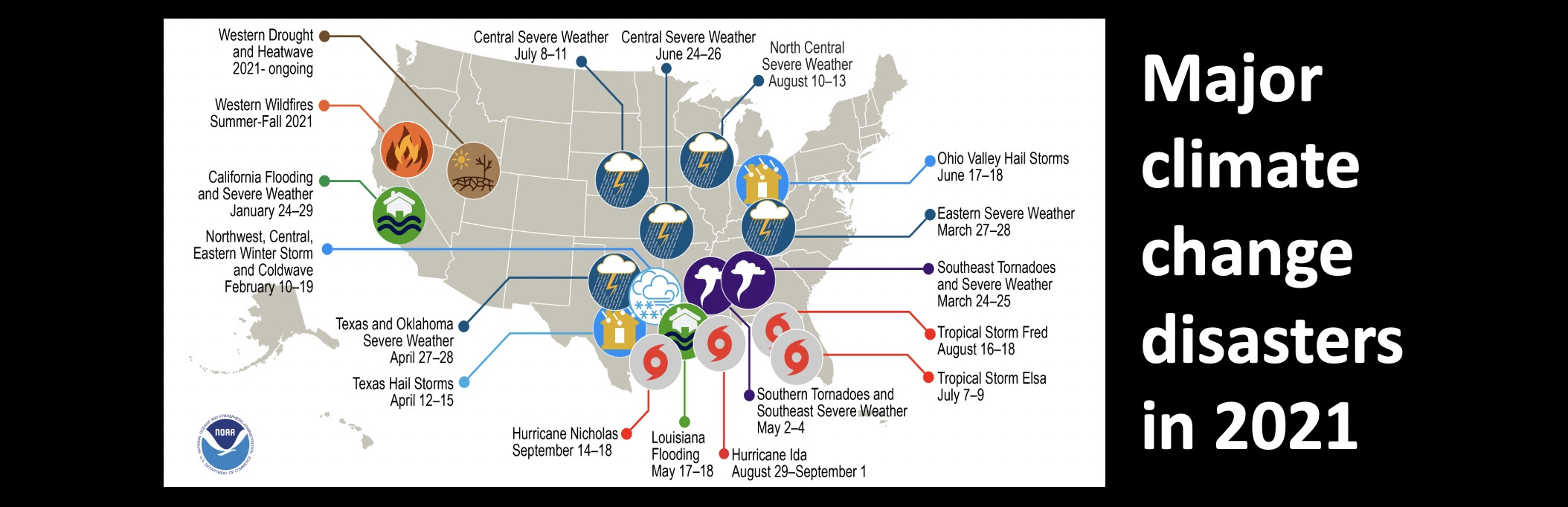 Major climate change disasters in the US in 2021 while corporate politicians ignore the crisis