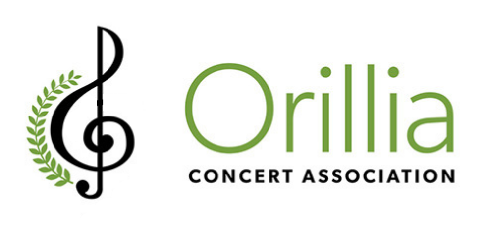 Logo: Orillia Concert Association written in green and black with a treble clef with greenery to the left