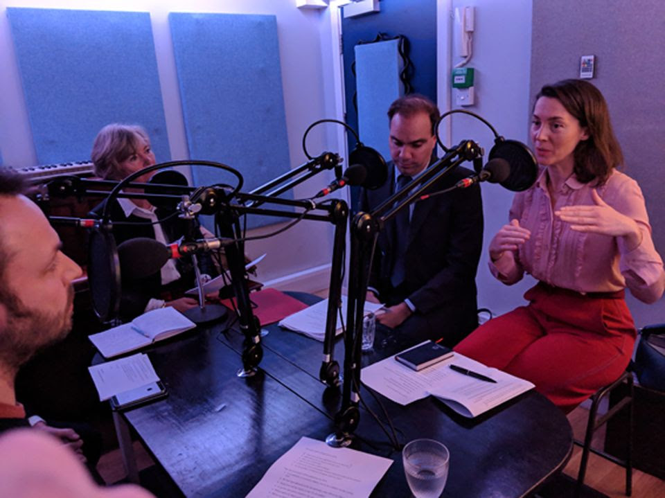 From left: podcast host Ben Luke; art market expert Georgina Adam; Francis Outred, Christie’s head of post war and contemporary art; and Victoria Siddall, the director of Frieze fairs Photo: David Clack